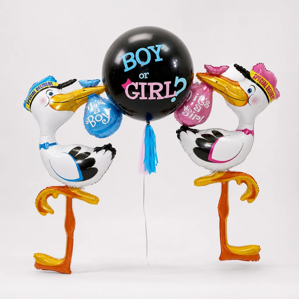 Куля з гелієм «Boy or Girl» та фольговані лелеки